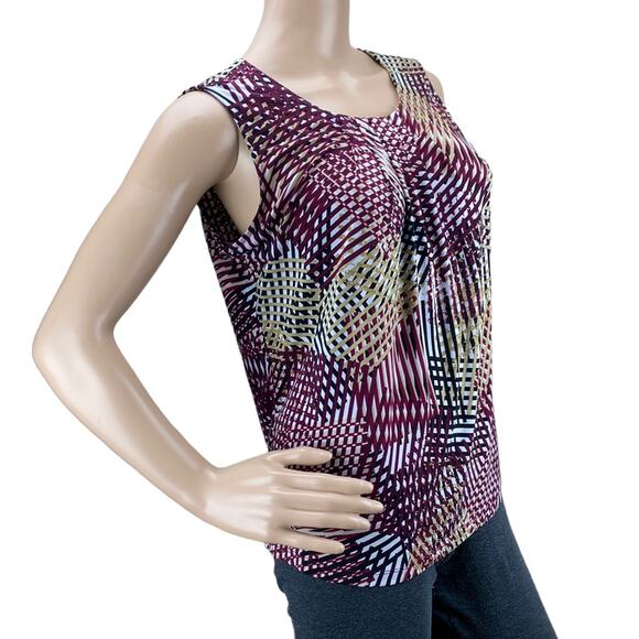 Jones Studio Separates Women's Geometric Stripes Pleated Sleeveless Tank Blouse - Picture 4 of 5